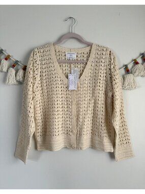 Boutique Absolutely Collective Crochet Open Knit V-neck Cardigan Cottage Beach